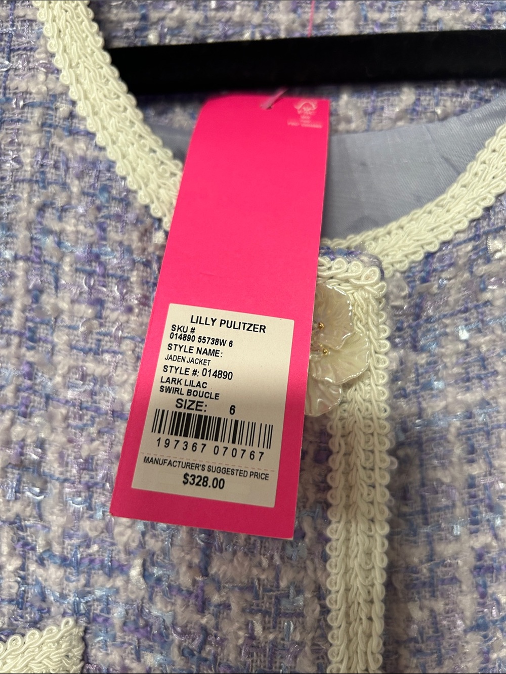 Lilly Pulitzer Jaden Jacket Lark Lilac Jacket with Ivory Trim - Picture 3 of 7